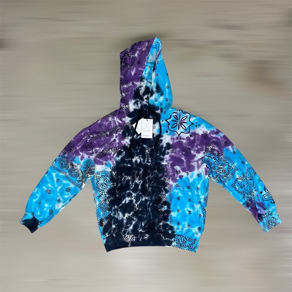 Elevenparis Pullover Hoodie M Multicolor Tie Dye Blue 100% Cotton  NWT - Picture 9 of 10
